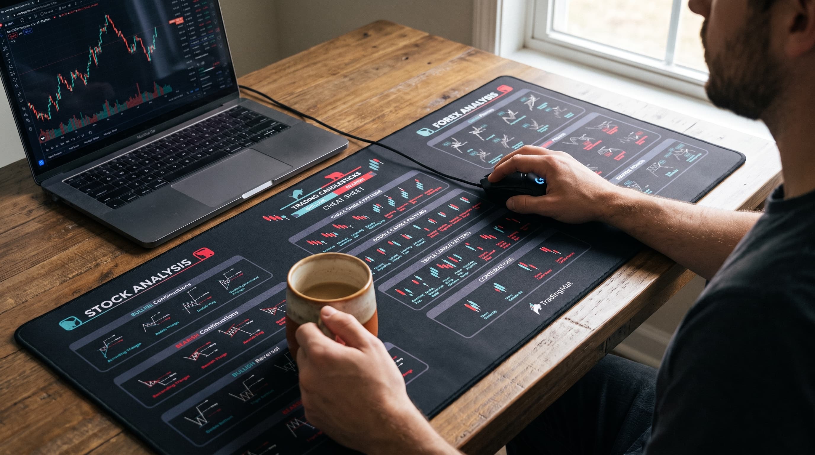 Trading mousepad in a focused desk setup